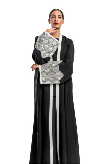 Black Embroidery Soalon Open Abaya