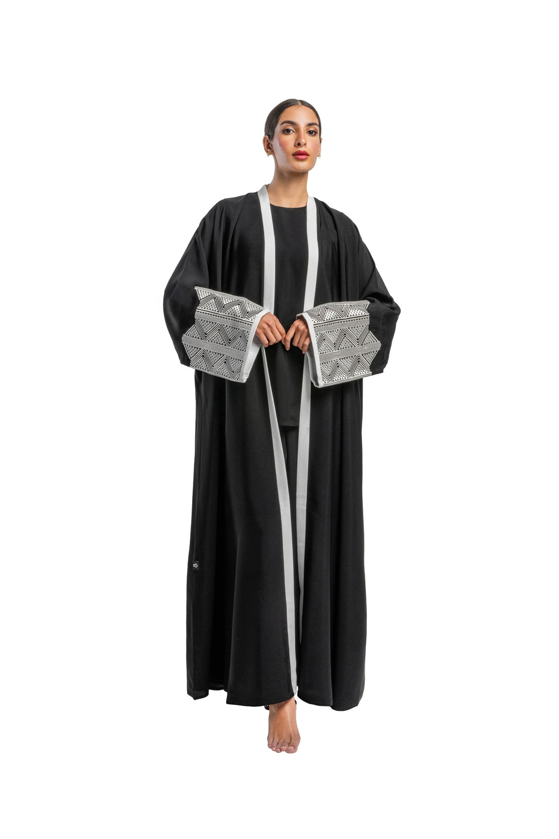 Black Embroidery Soalon Open Abaya