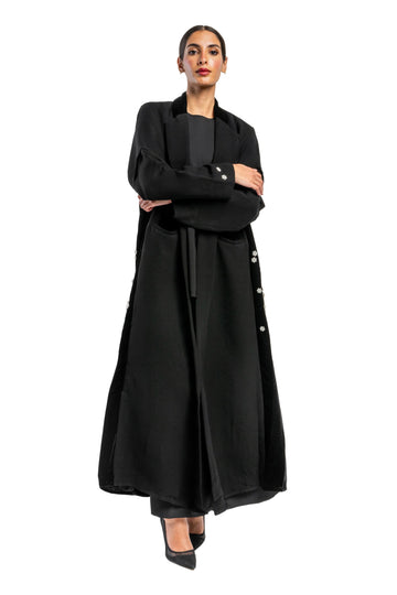 Hand Embroidery  Crepe Open Abaya