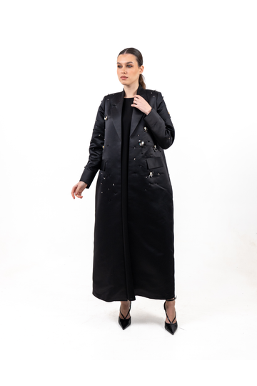 Embroidered satin Open Abaya