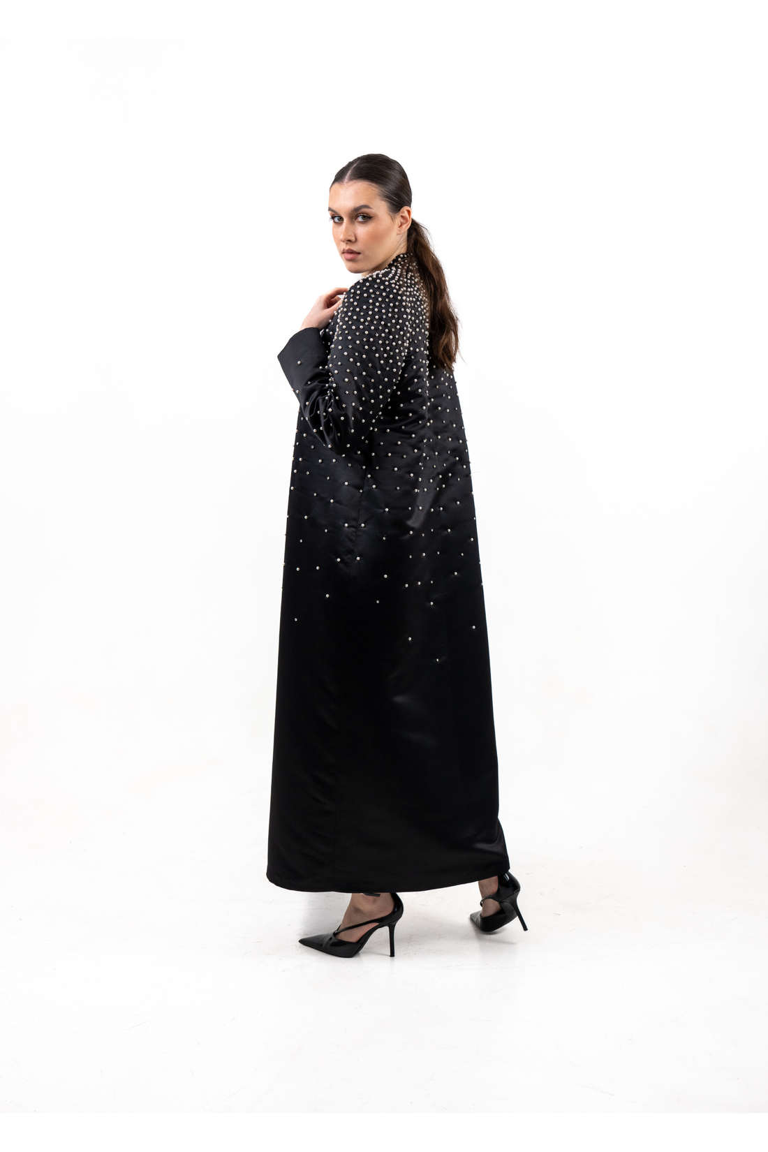 Embroidered satin Open Abaya