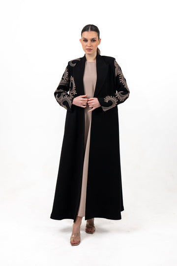 Embroidered Crepe Open Abaya