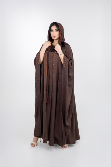 Brown  Crepe Crystalized Open Besht Abaya