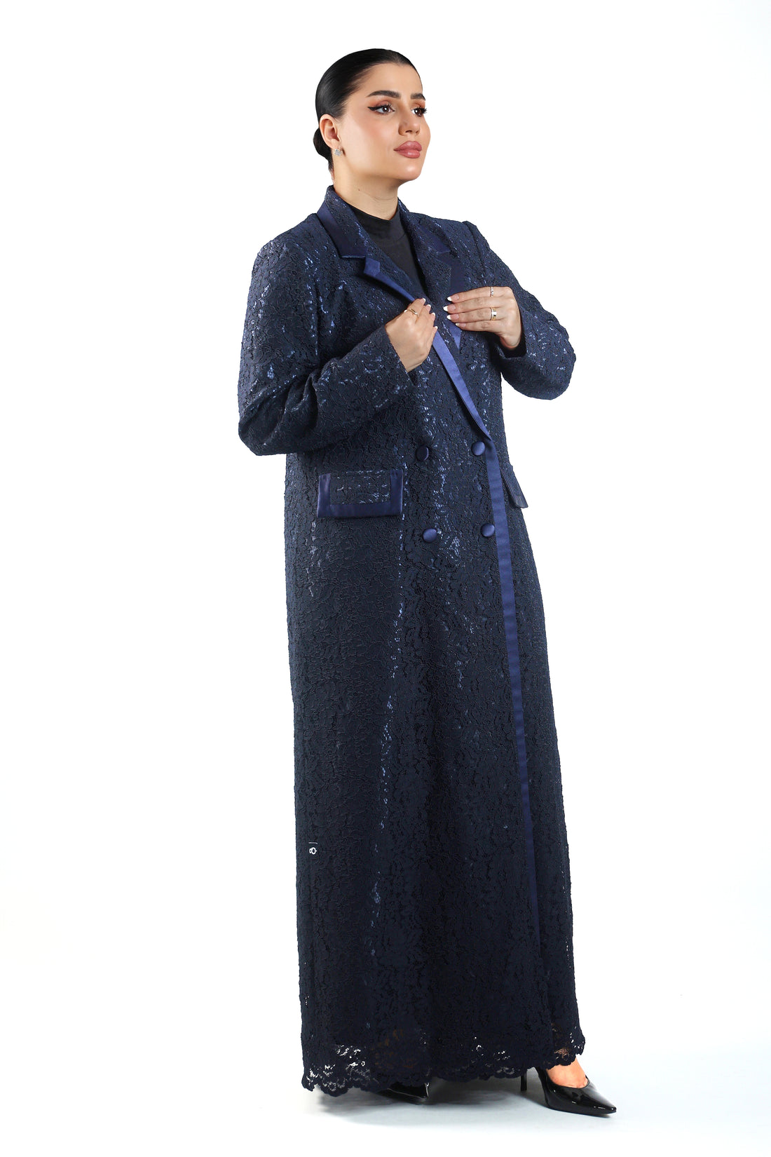 Navy Lace Blazer Abaya