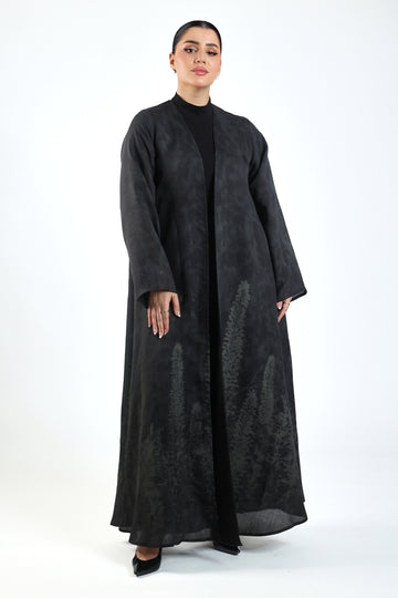 Patterned Crepe Flared Abaya