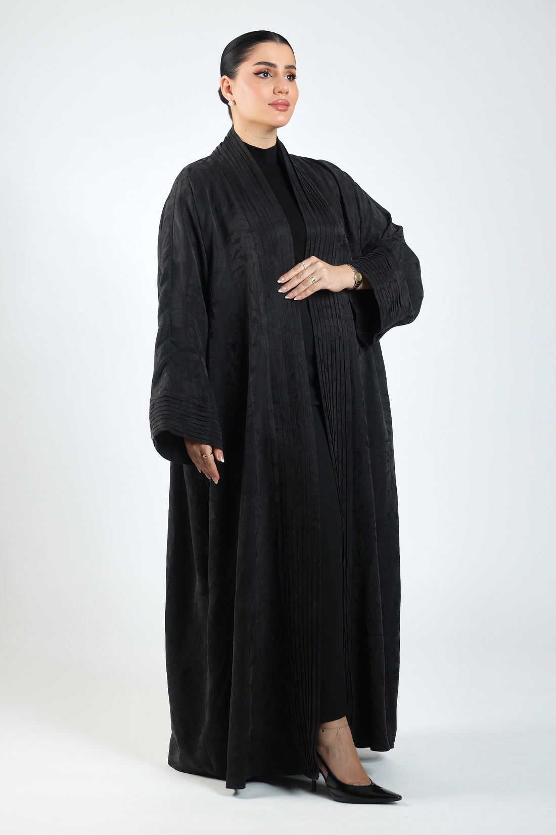 Washed Silk Jacquard Chinese Open Abaya