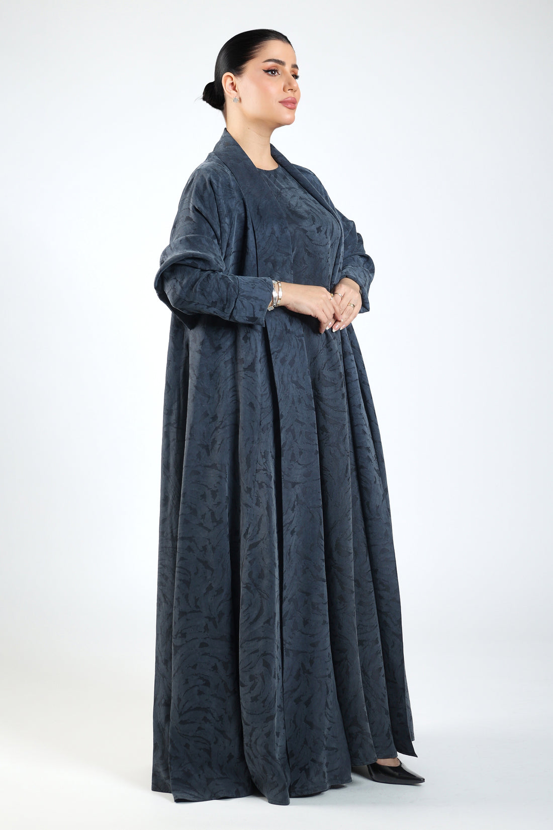 Washed Silk Jacquard Flared Abaya