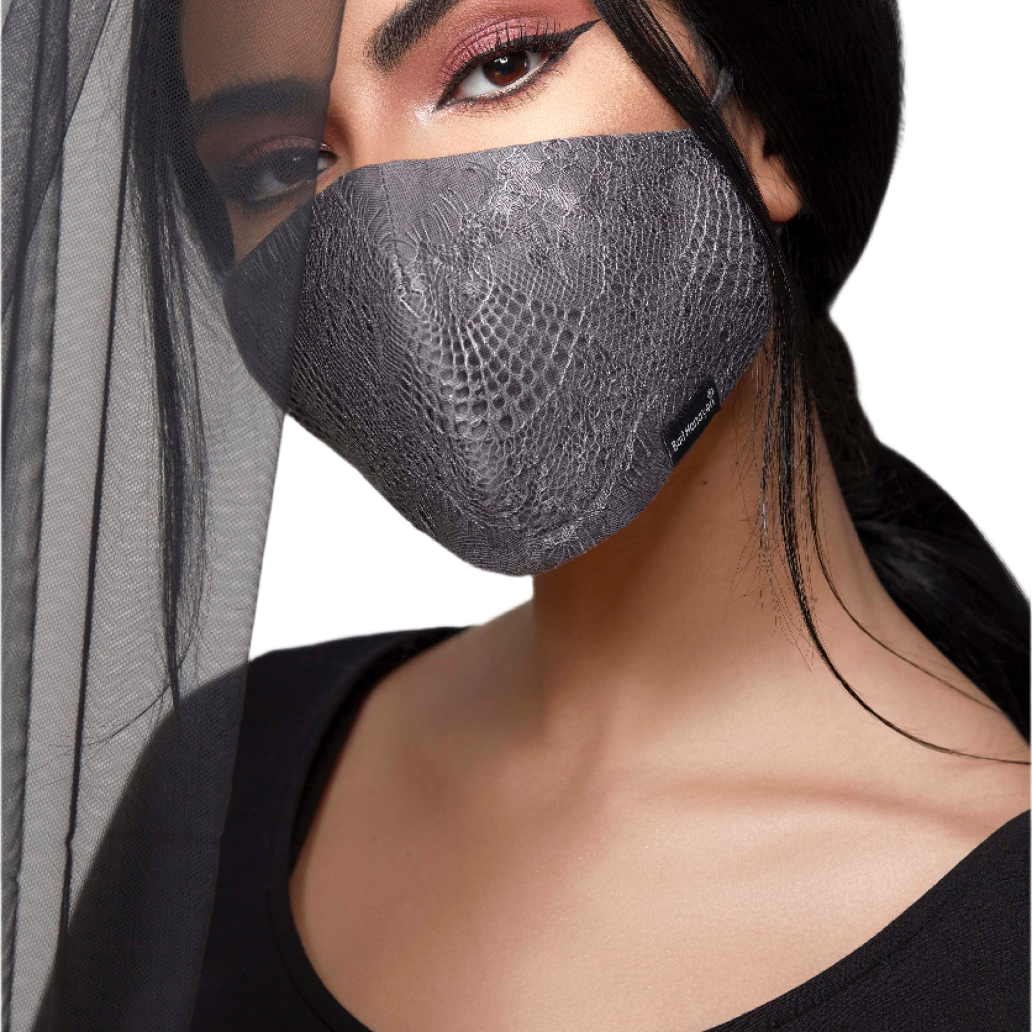 GREY LACE COTTON ANTI-DUST FACE MASK.