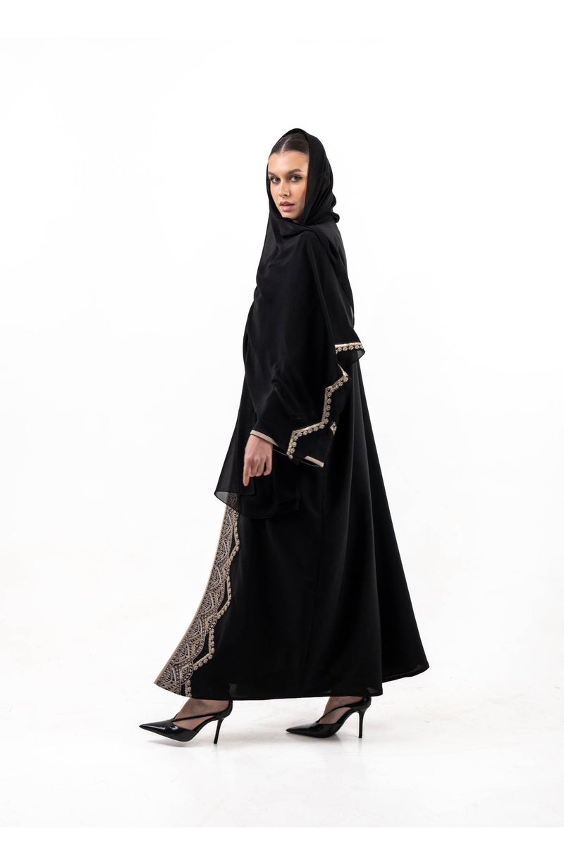 BLACK  SOALON EMBROIDERED OPEN  ABAYA