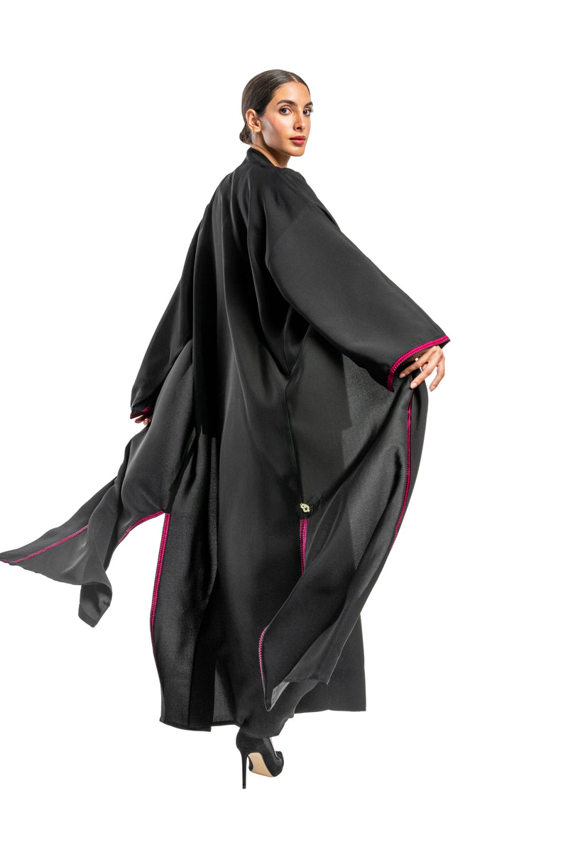 BLACK BRIM  OPEN SALOAN ABAYA .