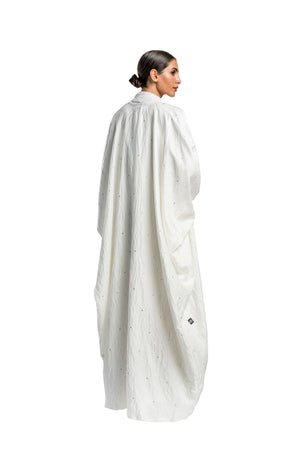 WHITE CRYSTALIZED LINEN OPEN BISHT ABAYA