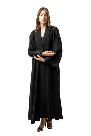 BLACK JAQUARD SOALON OPEN ABAYA