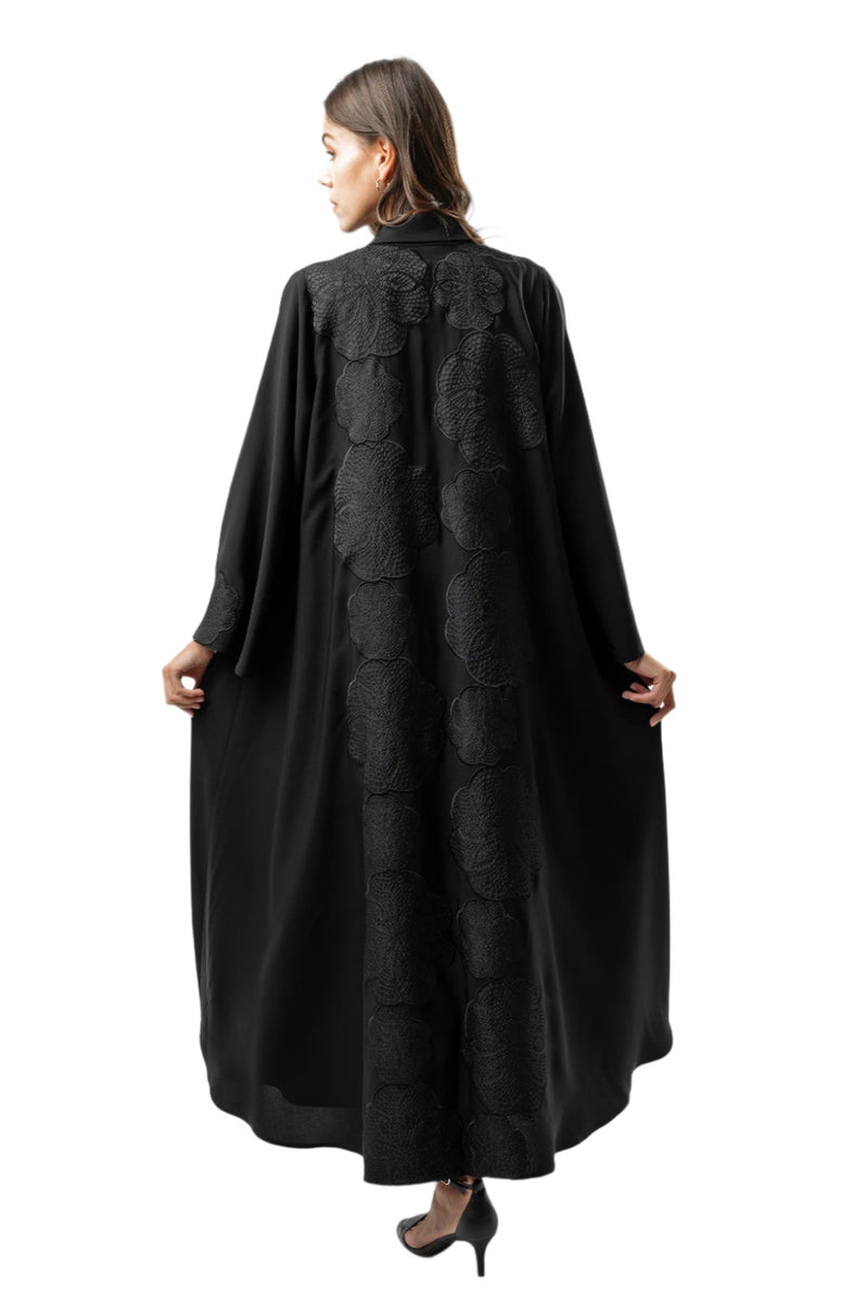 BLACK JAQUARD SOALON OPEN ABAYA