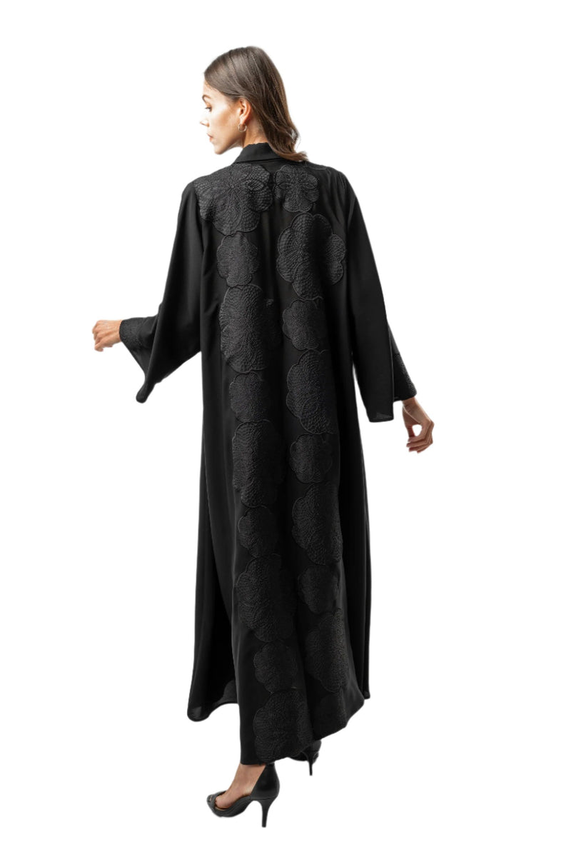 BLACK JAQUARD SOALON OPEN ABAYA