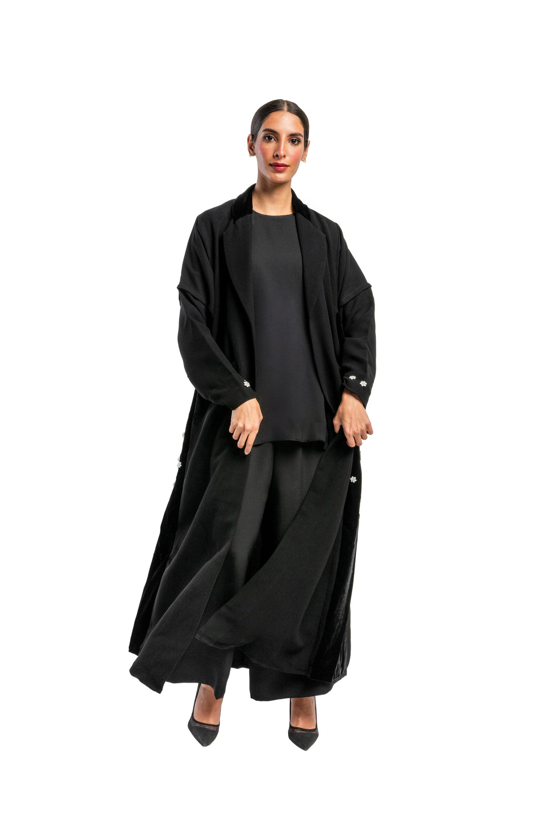 Hand Embroidery  Crepe Open Abaya