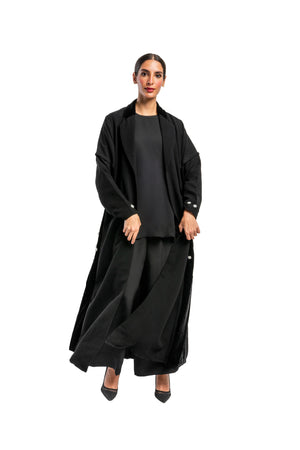 BLACK HAND EMBROIDERY ROSE AND AZALEA OPEN ABAYA.