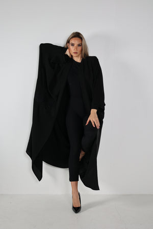 BLACK HAND EMBROIDERED  SOALON OPEN ABAYA