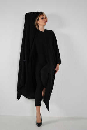 BLACK HAND EMBROIDERED  SOALON OPEN ABAYA