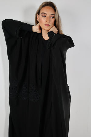 BLACK HAND EMBROIDERED  SOALON OPEN ABAYA