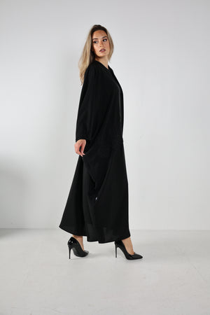 BLACK HAND EMBROIDERED  SOALON OPEN ABAYA