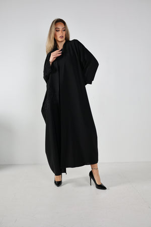 BLACK HAND EMBROIDERED  SOALON OPEN ABAYA