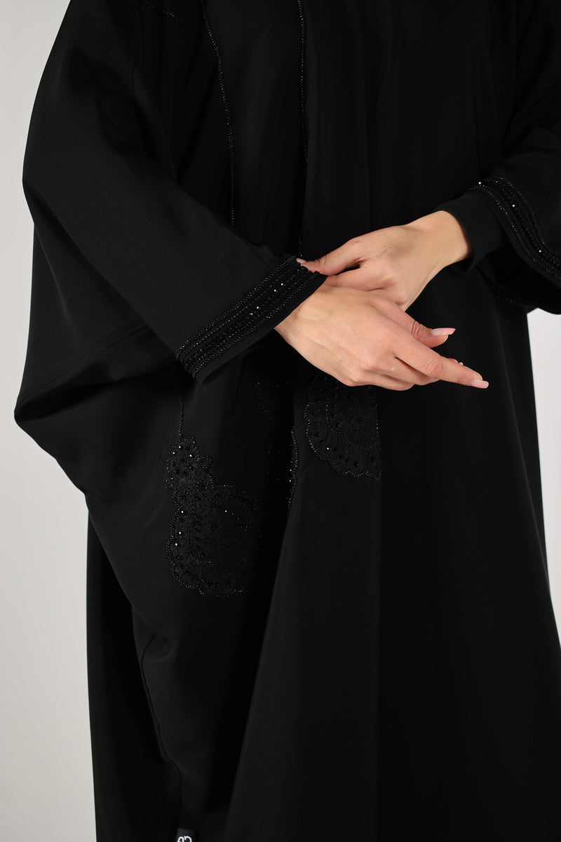 BLACK HAND EMBROIDERED  SOALON OPEN ABAYA