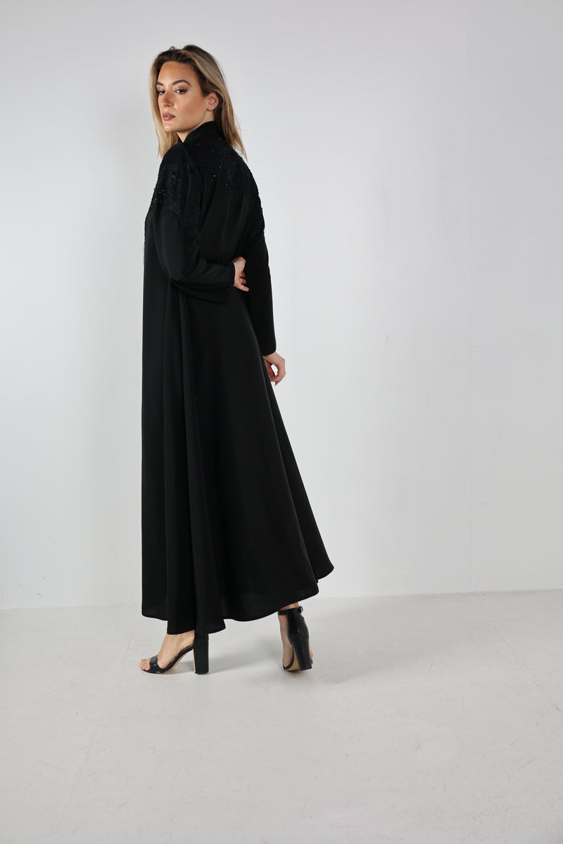 BLACK EMBROIDERED  SOALON OPEN ABAYA