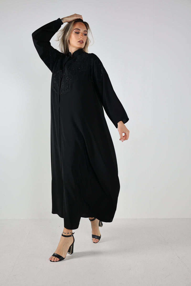 BLACK EMBROIDERED  SOALON OPEN ABAYA