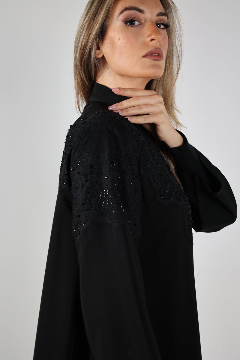 BLACK EMBROIDERED  SOALON OPEN ABAYA