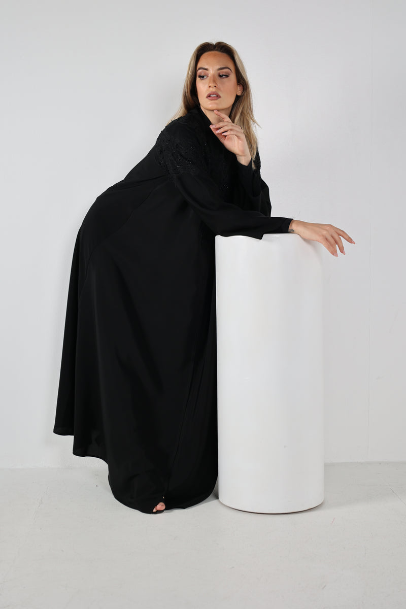 BLACK EMBROIDERED  SOALON OPEN ABAYA