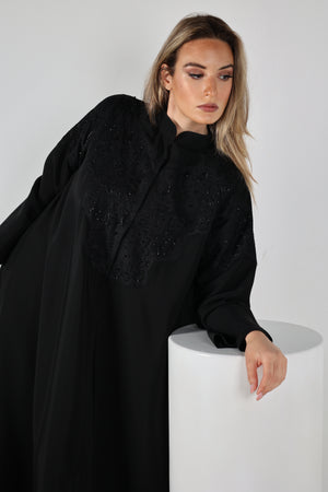 BLACK EMBROIDERED  SOALON OPEN ABAYA