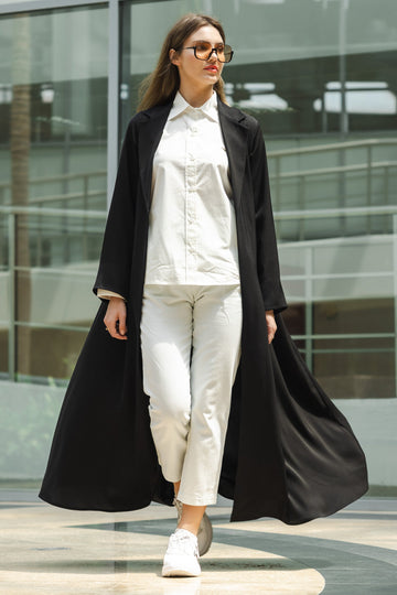 Plain Buttoned  Crepe Open Abaya