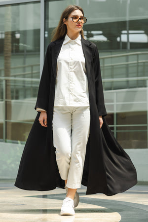 BLACK PLAIN BUTTONED YASAMIN OPEN ABAYA