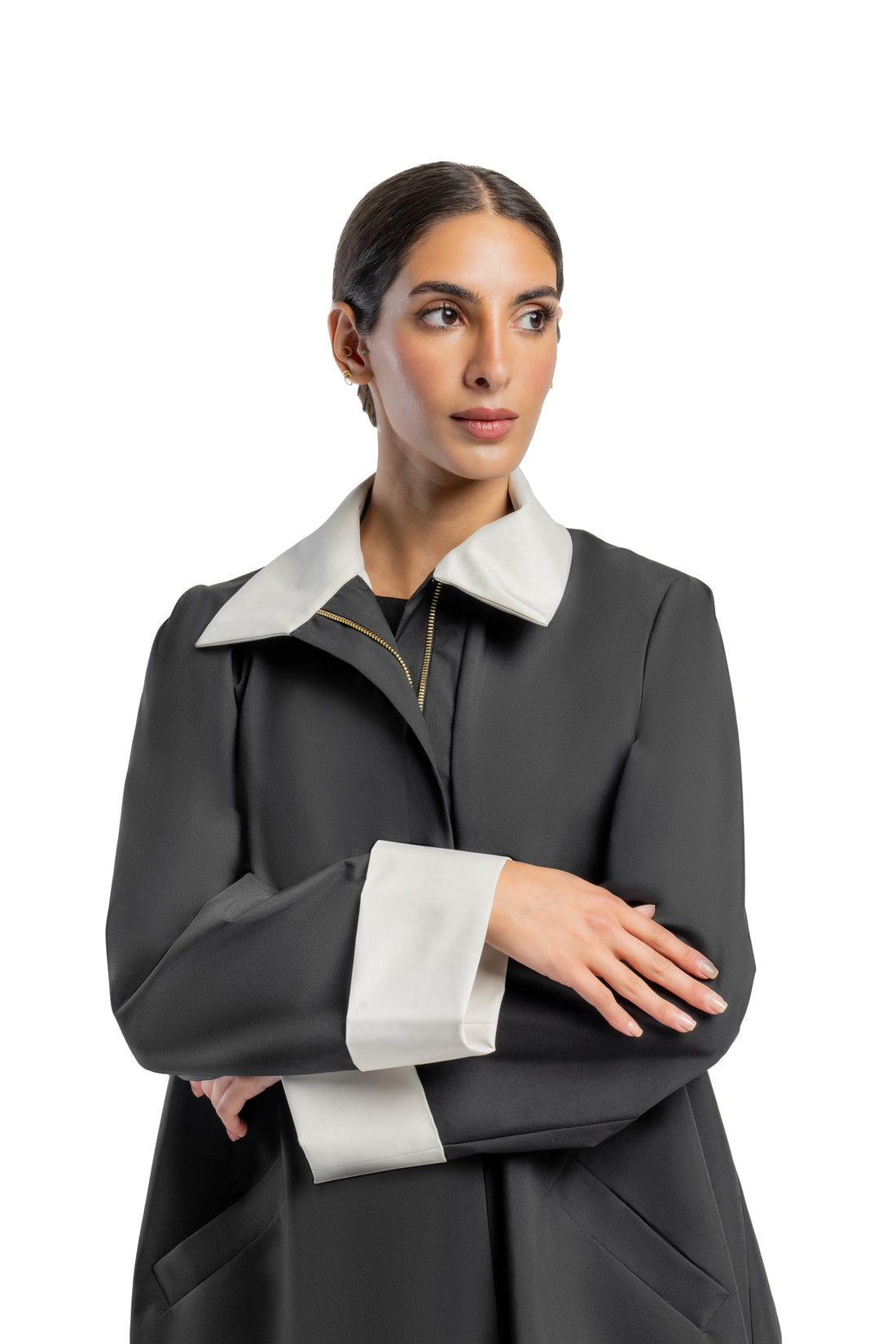 Collar Plain trench coat Close Abaya