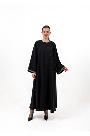 BLACK  SOALON EMBROIDERED CLOSE ABAYA .