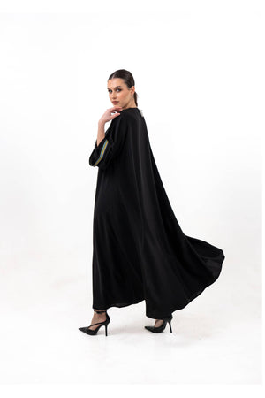 BLACK  SOALON EMBROIDERED CLOSE ABAYA .