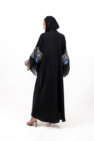 BLACK  SOALON EMBROIDERED OPEN ABAYA