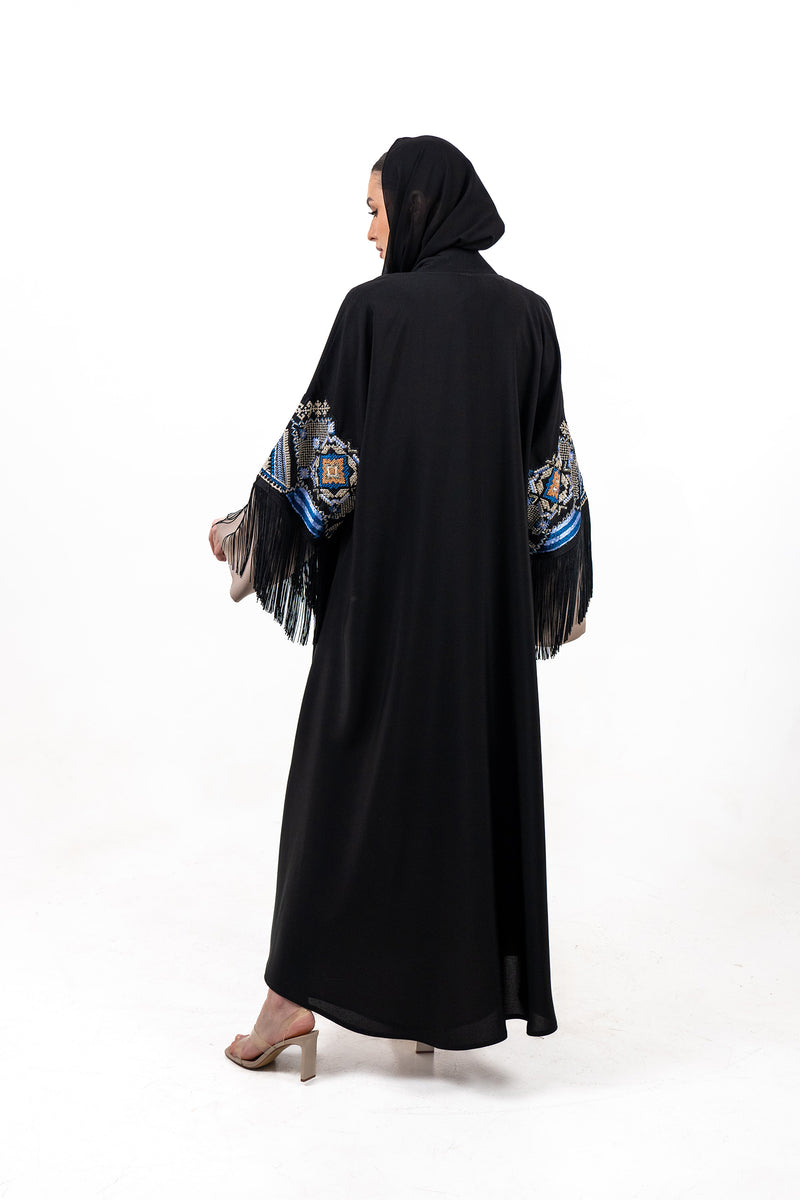 BLACK  SOALON EMBROIDERED OPEN ABAYA