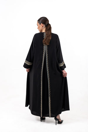 BLACK  SOALON EMBROIDERED CLOSE  ABAYA .