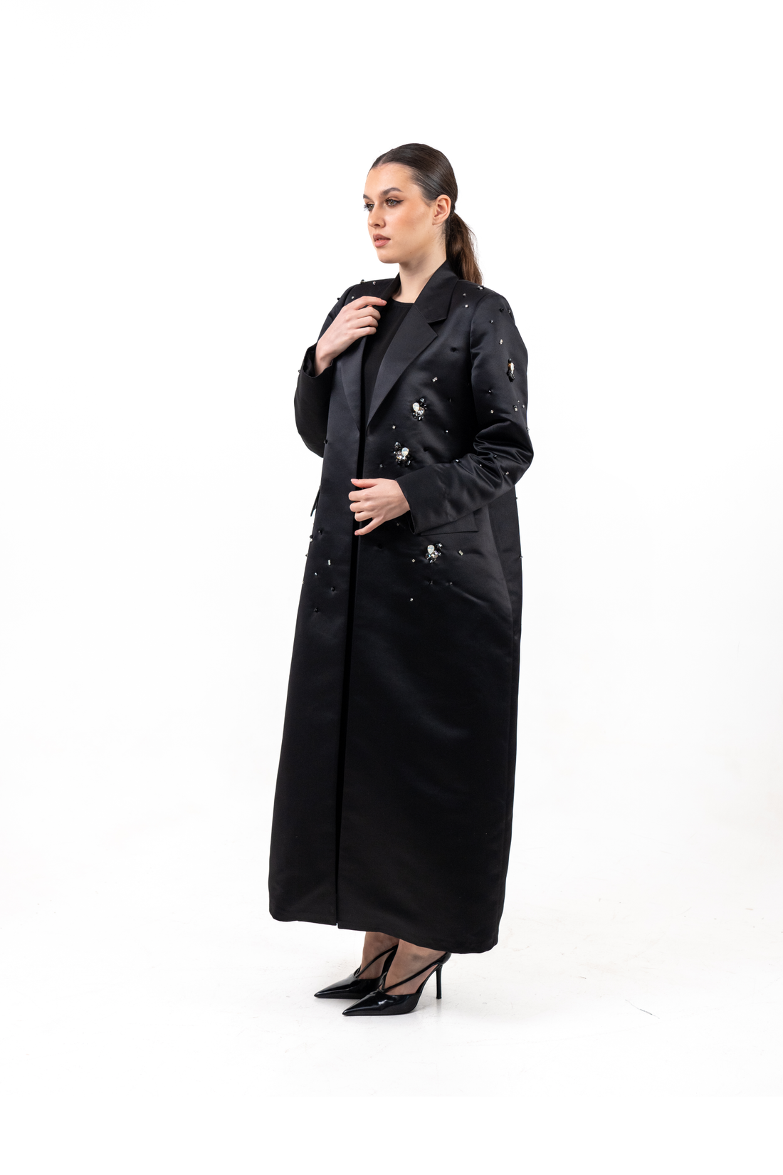 Embroidered satin Open Abaya