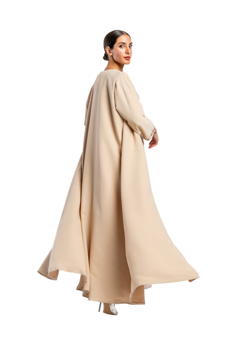 LIGHT PINK CRYSTALIZED MARY GOLD OPEN ABAYA ,