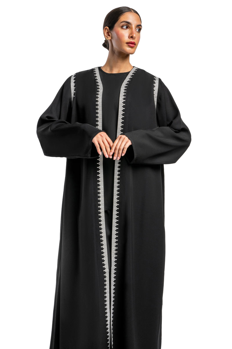 BLACK  EMBROIDERY ORKIDE OPEN ABAYA