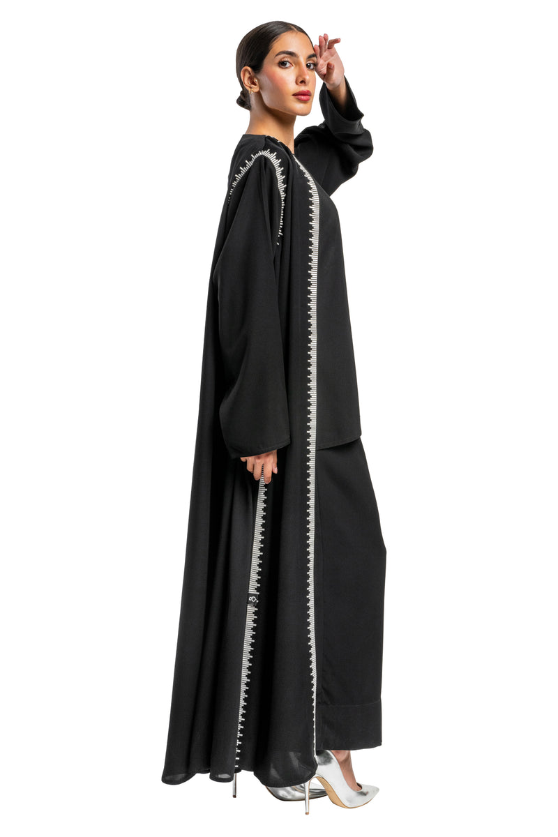 BLACK  EMBROIDERY ORKIDE OPEN ABAYA