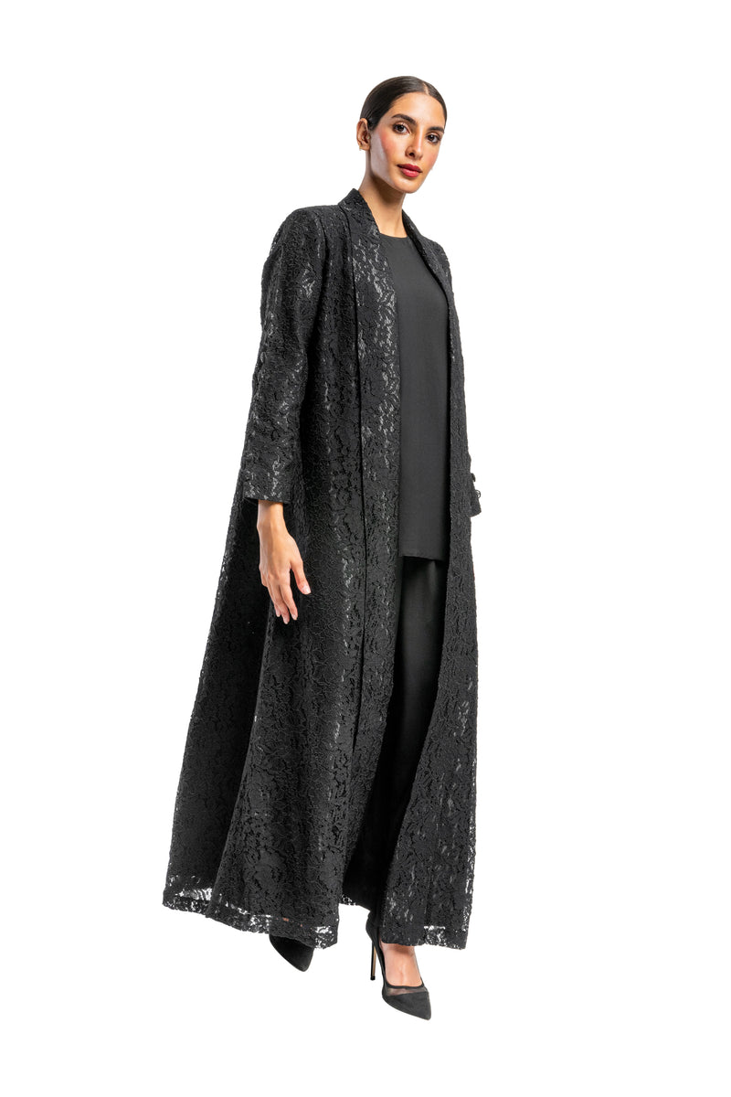 BLACK  TRENDY DANTEL CLOSE ABAYA