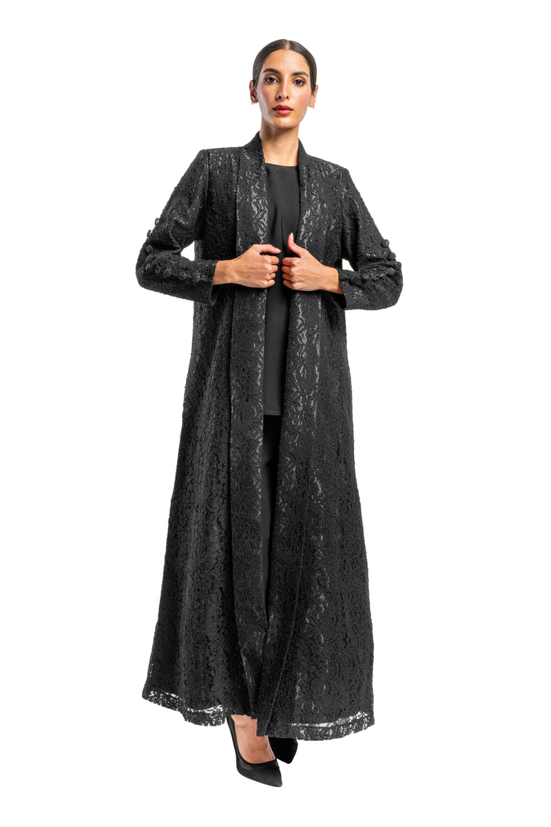 BLACK  TRENDY DANTEL CLOSE ABAYA