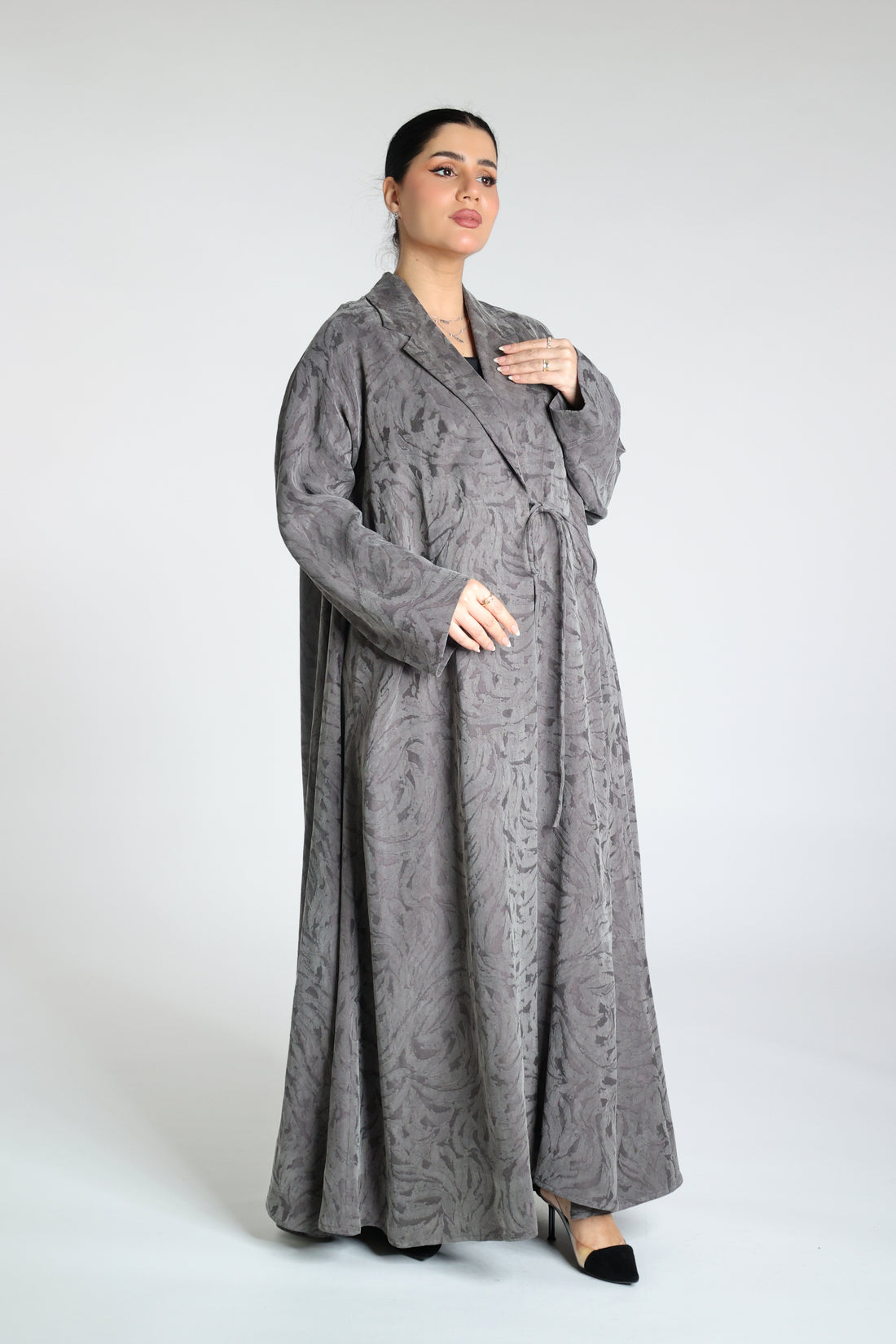 Washed Silk Jacquard Flared Abaya