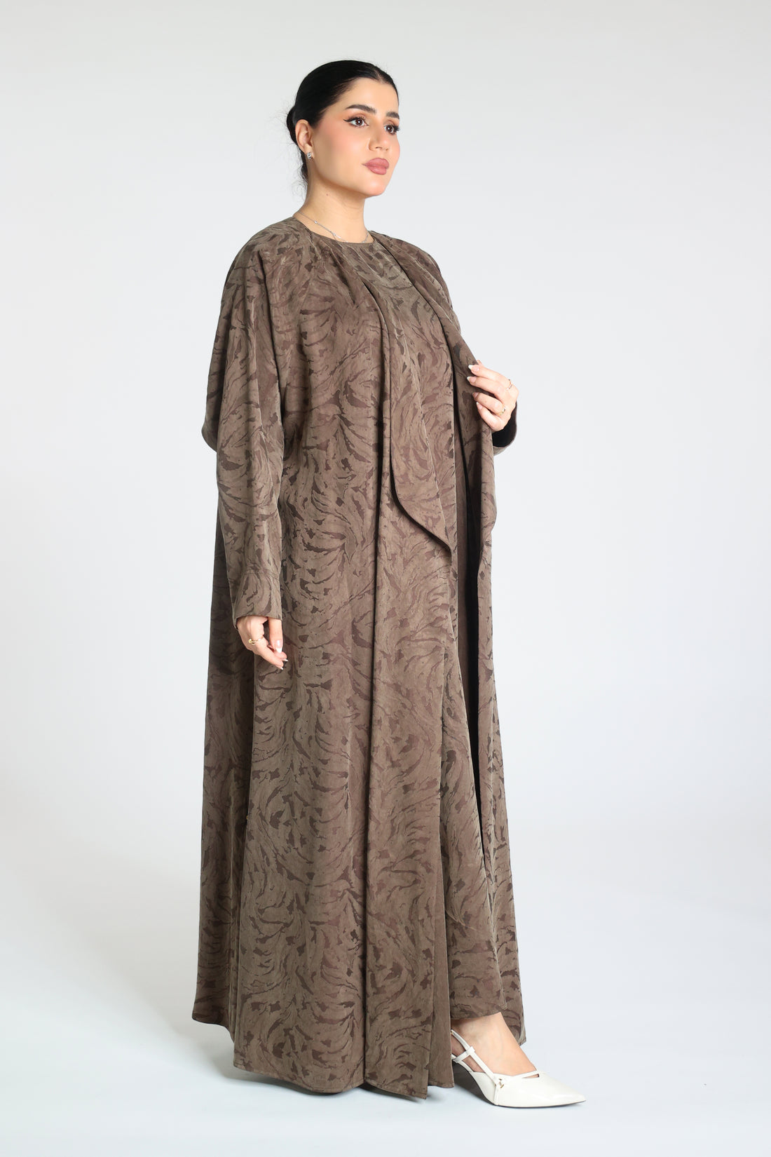 Washed Silk Jacquard Flared Abaya