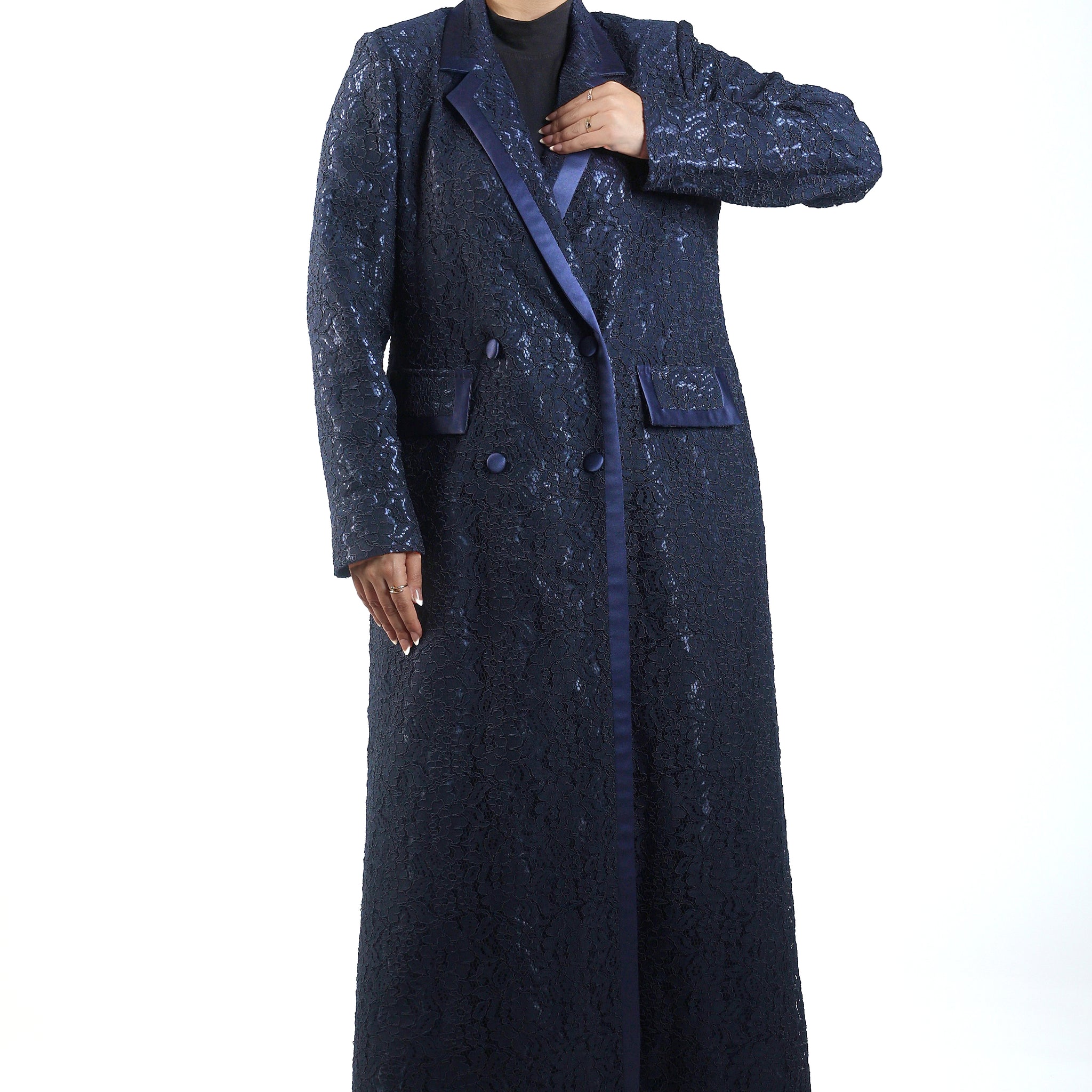 Navy Lace Blazer Abaya