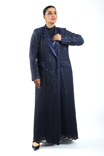 Navy Lace Blazer Abaya