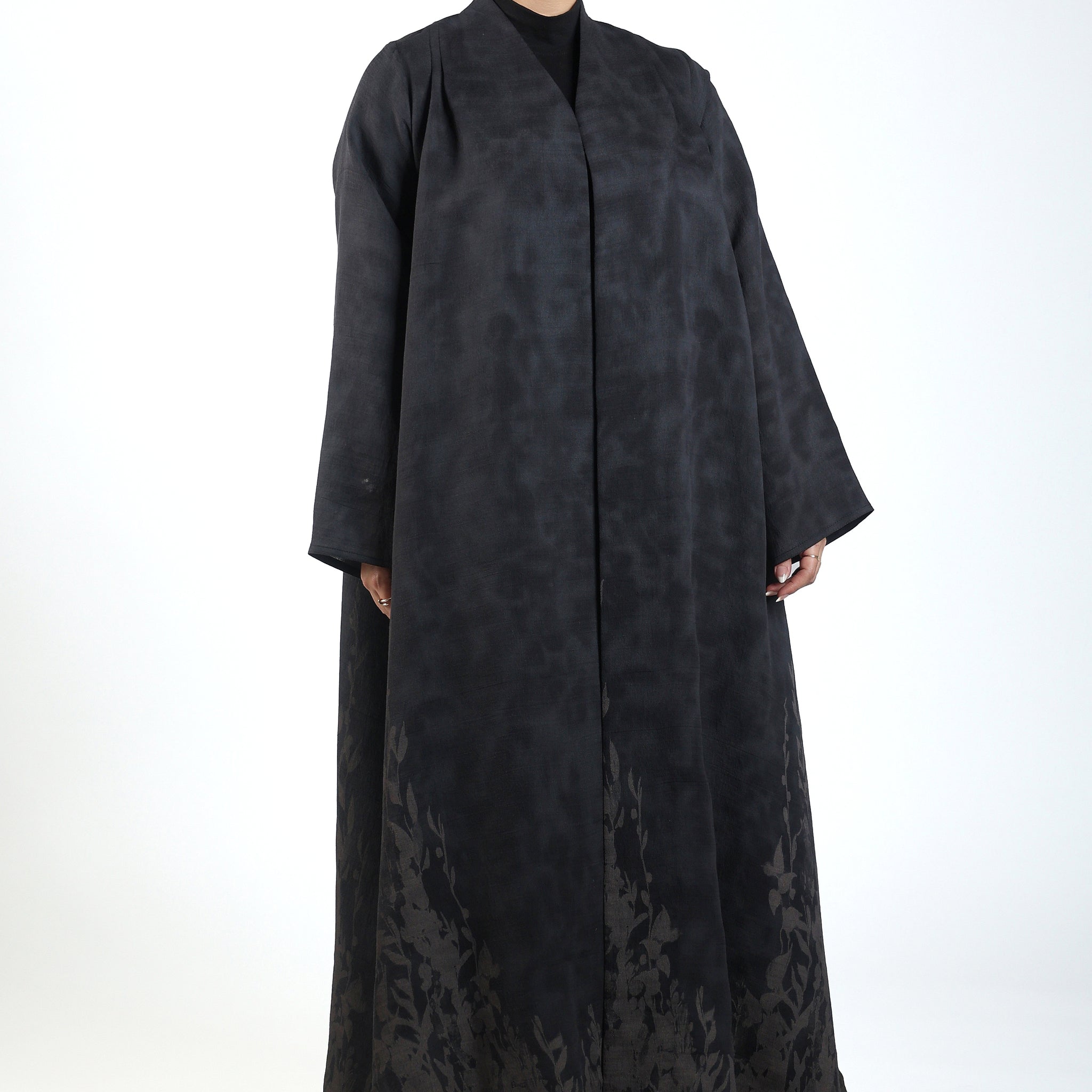Patterned Crepe Flared Abaya